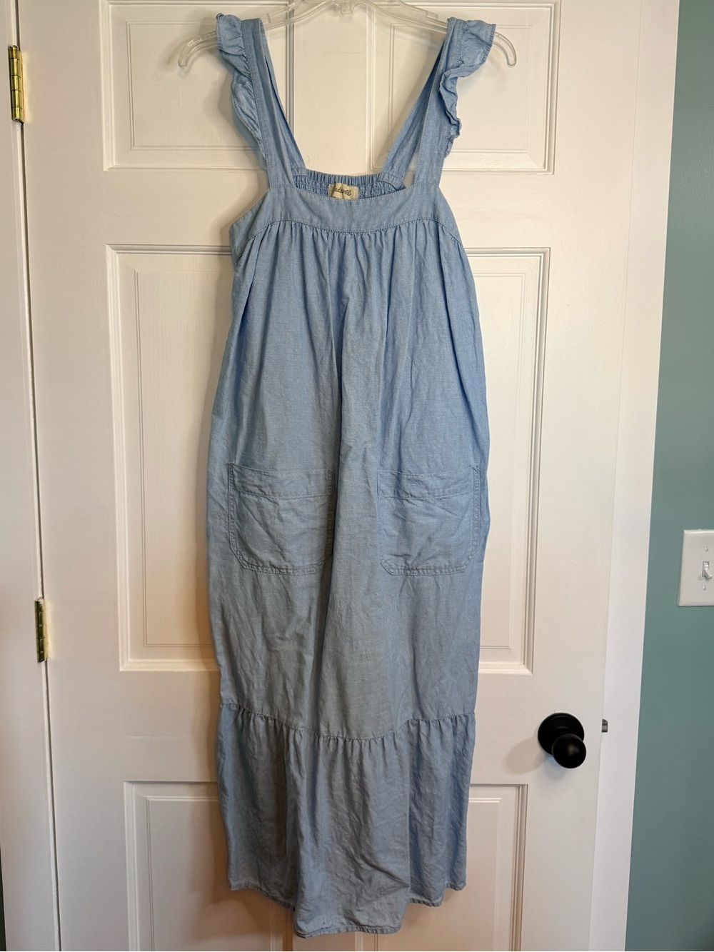 Madewell Denim Ruffle-Strap Tiered Midi Dress